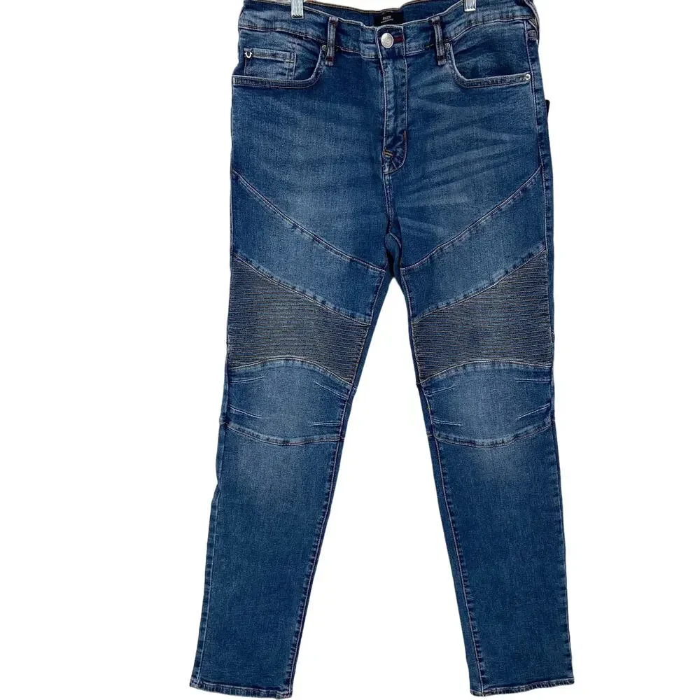 True Religion Jeans Mens Size 36 Rocco Moto‎ Med Sonic Indigo Stretch